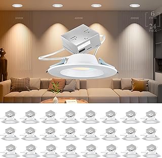 ð— ð—²ð˜ð—®ð—¹ 6 Inch LED Recessed Lighting 12W 1200LM LED Recessed Light 3000K/4000K/5000K Selectable LED Can Lights, CRI 90,140lm/w (high efficency) Dimmable Can-Killer Downlight-IC Rated-24 Pack