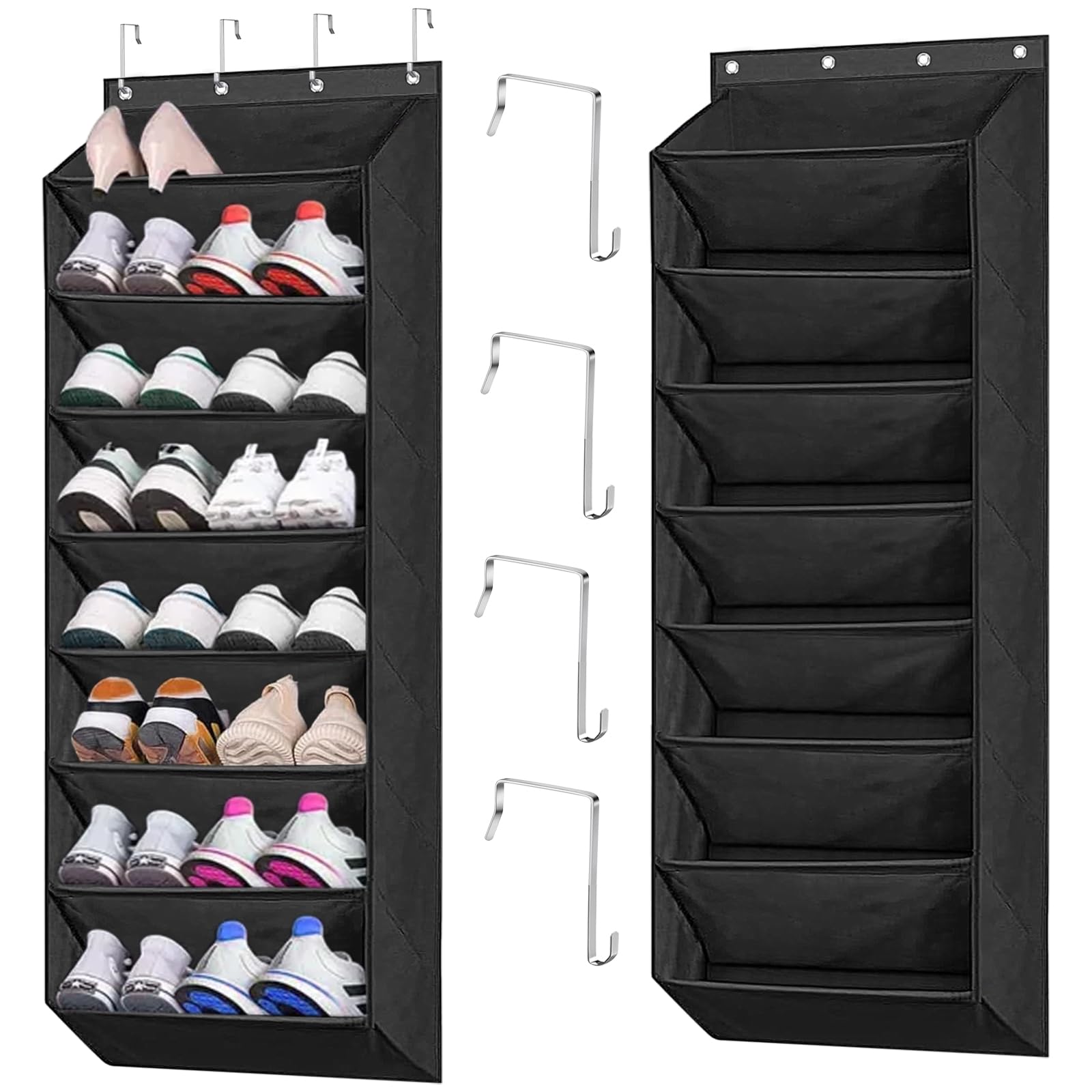 Scarpiera da Appendere Alla Porta,Organizer Scarpe con 8 Grandi Tasche per Sportascarpe,Portaoggetti da Appendere Salvaspazio Ideale per Ogni Ambiente-Nero