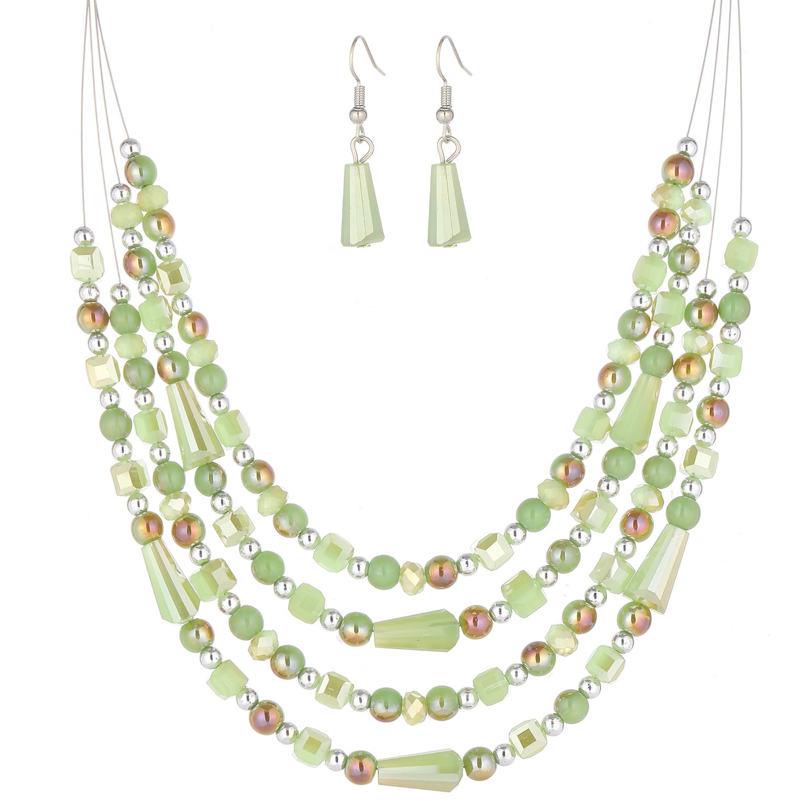 Errally Layered Beaded Statement Necklace Multi Strand Crystal Beads Collar Necklace and Earring Sets for Women Fashion Costume Jewelry Set Gifts for