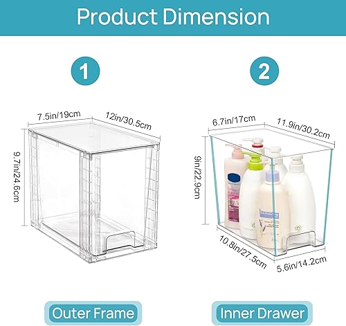Miniatura 3 de Vtopmart Paquete de 4 cajones de almacenamiento apilables transparentes, cubos organizadores de plástico de 9.7 pulgadas de alto para cuidado de la