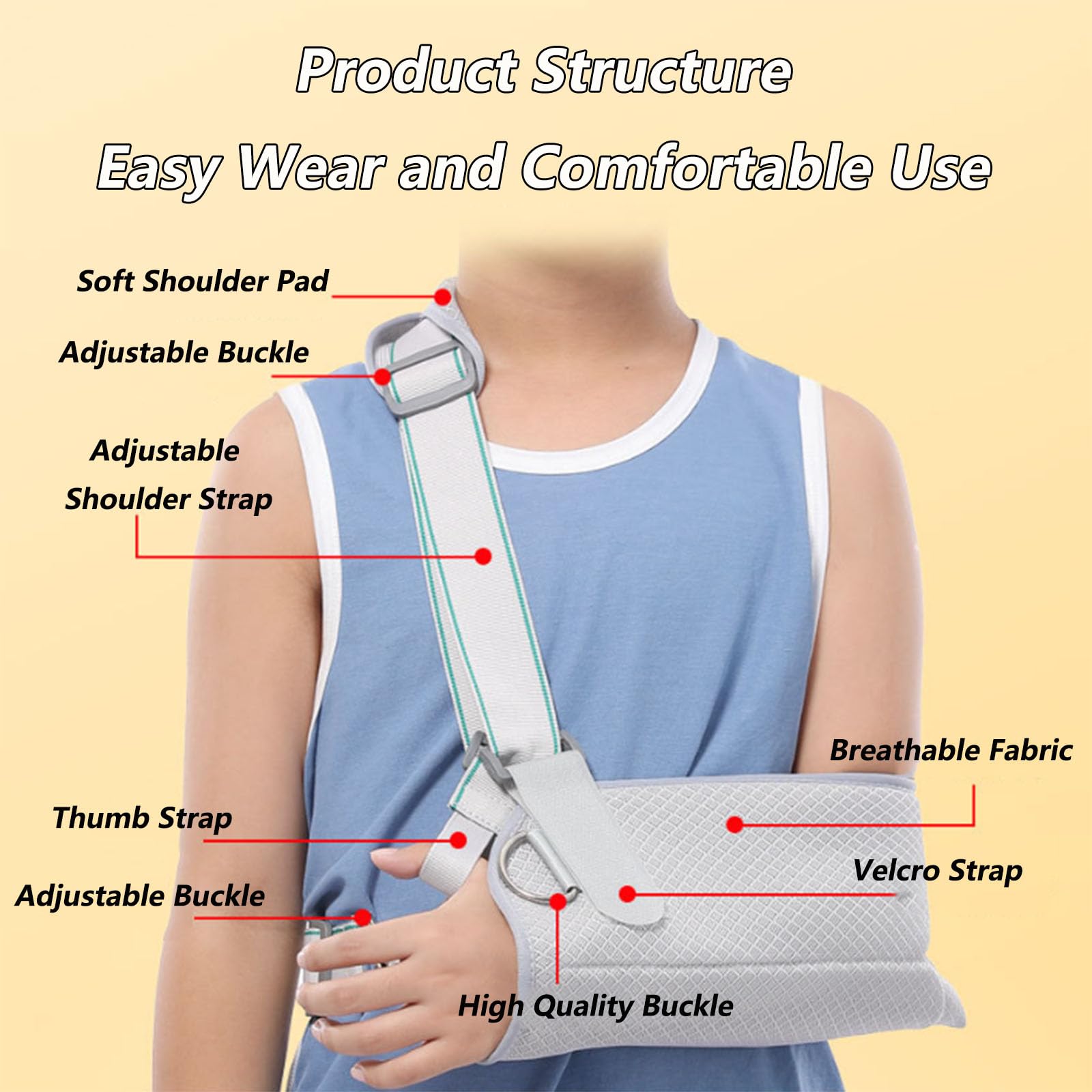 SFKLYU Cabestrillo Brazo Transpirable Niños, Inmovilizador Hombro para Niños Pequeños, Soporte Hombro O Lesión Hombro para Niños, para Fracturas, Dislocaciones,L