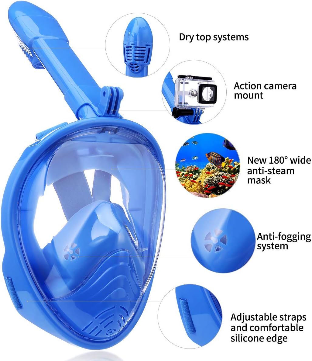QingSong Kids Snorkel Mask Full Face, Snorkeling Set with Camera Mount, 180 Degree Panoramic View Snorkeling Gear Anti-Fog Anti-Leak : Sports & Outdoors