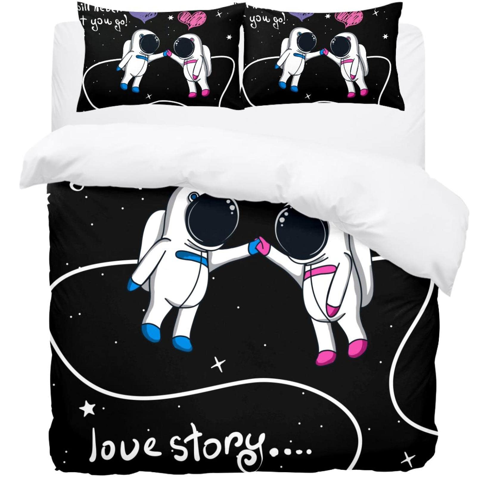 Parure de lit housse de couette Love Story 2 taies d'oreiller grand lit Queen et King