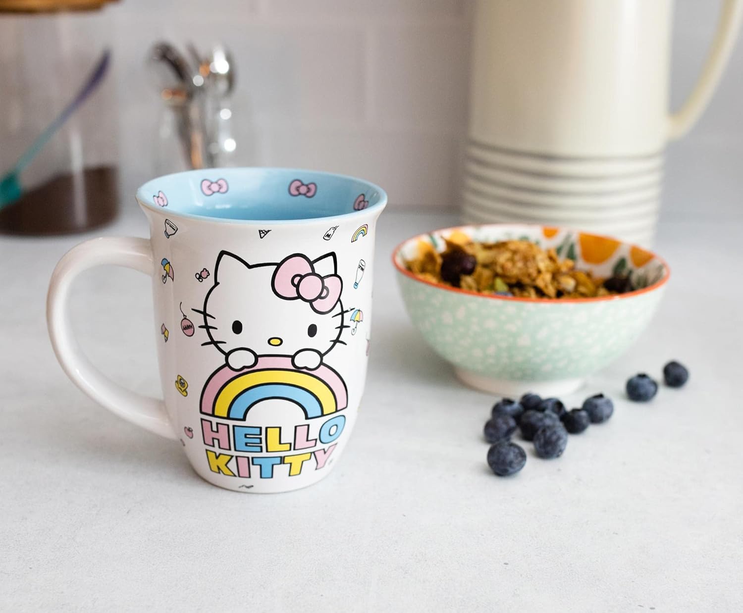 Silver Buffalo Sanrio Hello Kitty Wide Rim Ceramic Coffee Mug, 16 Ounce