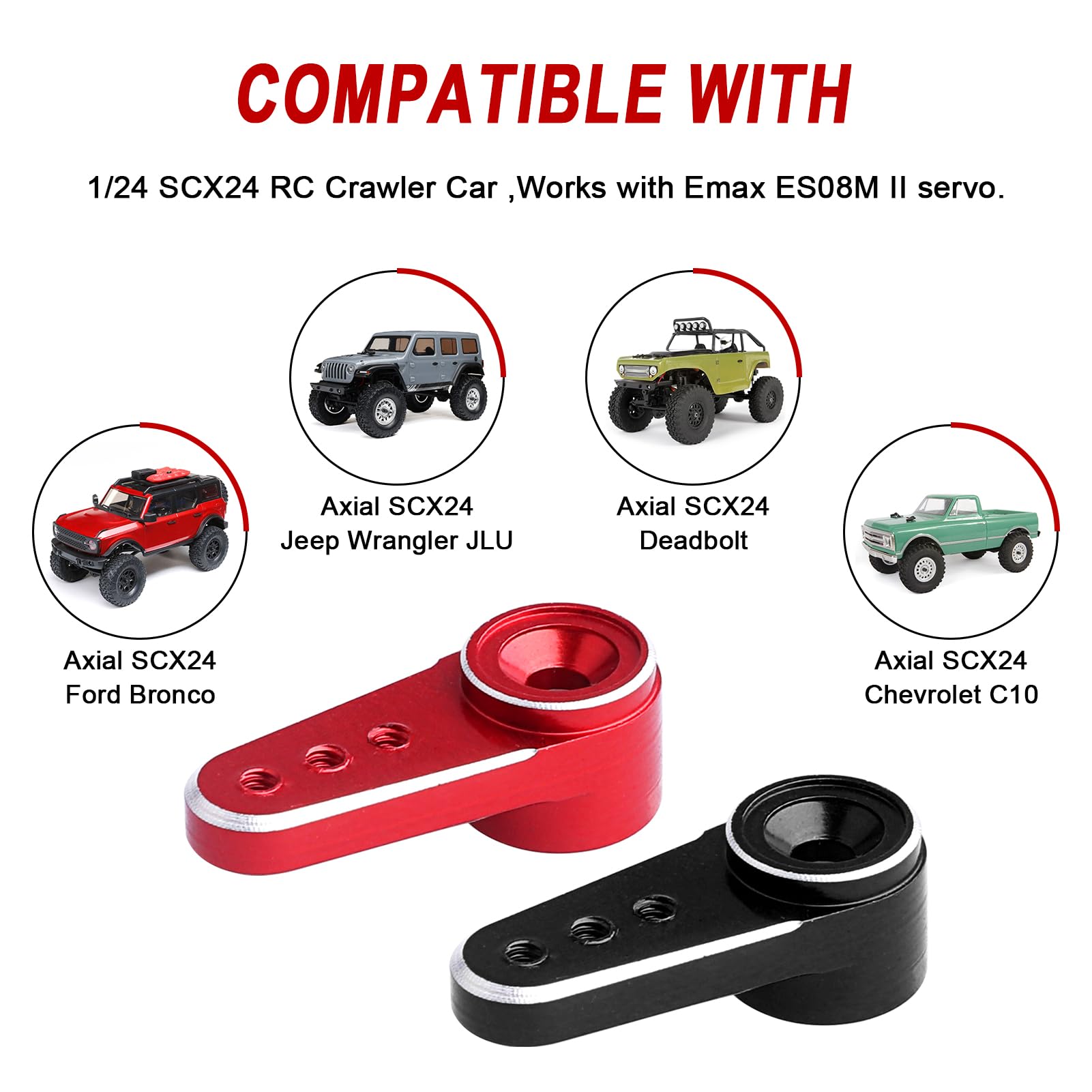 RC Servo Arm Horn For Emax ES08MA II – 2-Piece Aluminum Upgrade Part, Black & Red, With Mounting Screws - View #3
