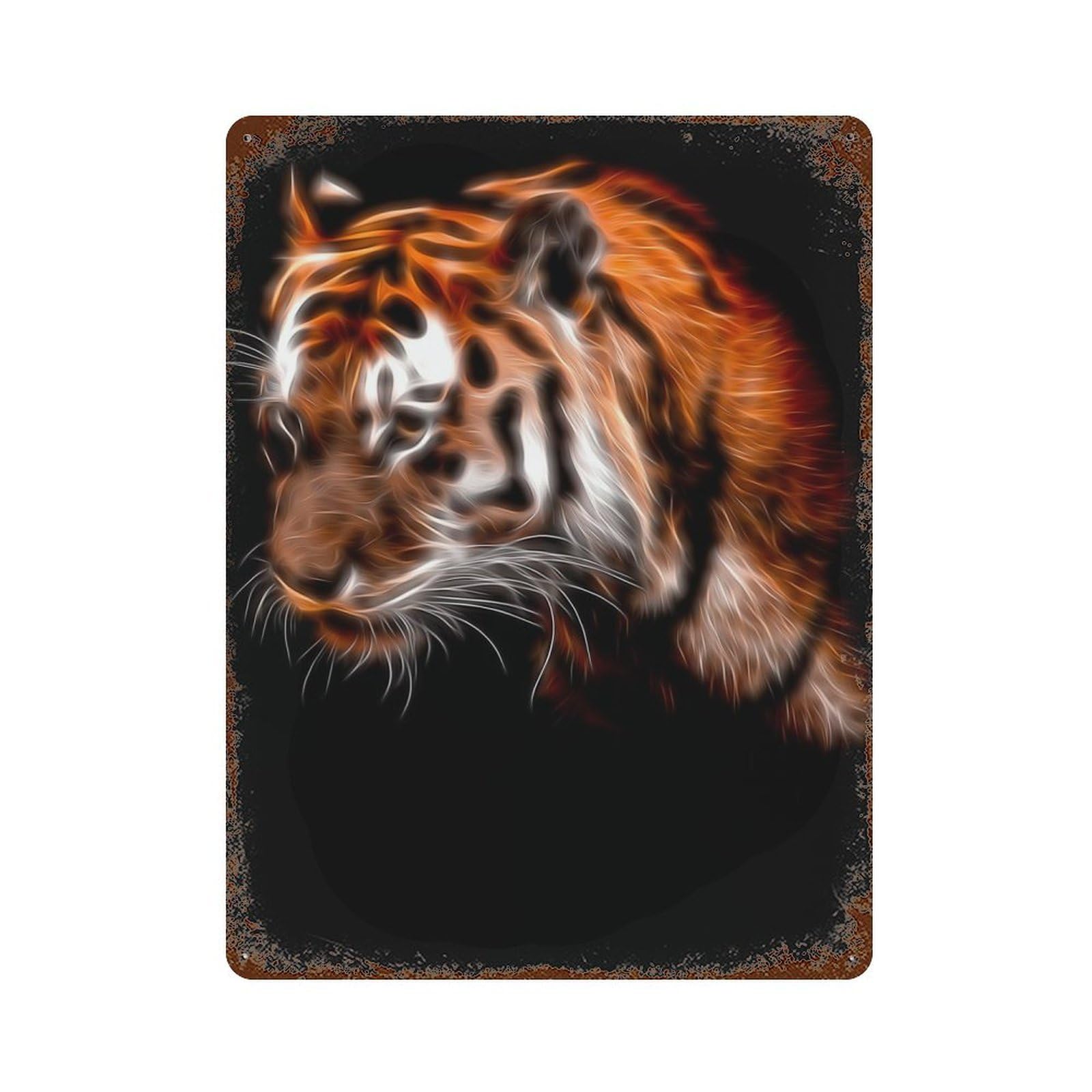 Garage Style Tiger Fractal Rusty Metal Tin Sign 15.7"x11.8", Novelty Wall Decor for Bar And Workshop