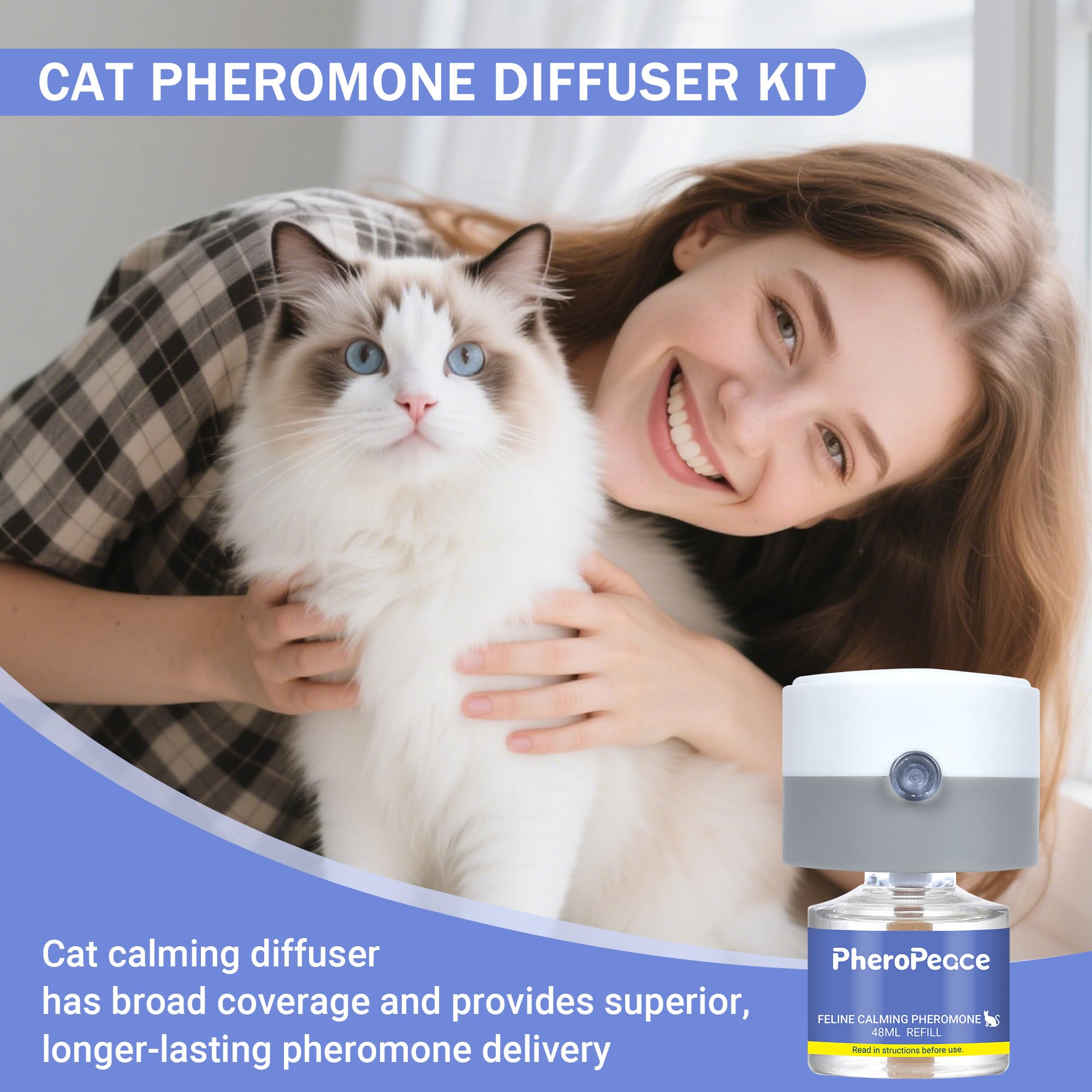 Cat Calming Diffuser Kit (1 Diffuser + 3 Refills, 48ml Each) Cat Pheromones Calming Diffuser for Multi-Cat Conflict, Urine Marking & Scratching - image 2