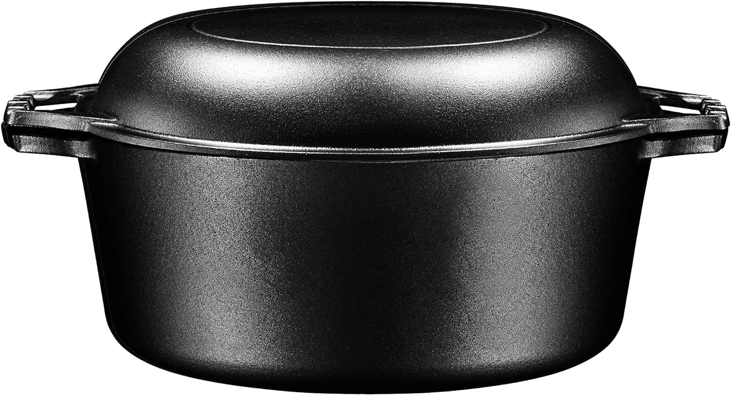 Bruntmor Pre-Seasoned Cast Iron Double Dutch Oven with Skillet Lid – 7 Quart All-in-One Casserole and Braising Pan – Heavy Duty and Oven Safe Black Cookware for Versatile Cooking – 14.7 x 6.9 Inches Bruntmor Pre-Seasoned Cast Iron Double Dutch Oven with Skillet Lid – 7 Quart All-in-One Casserole and Braising Pan – Heavy Duty and Oven Safe Black Cookware for Versatile Cooking – 14.7 x 6.9 Inches