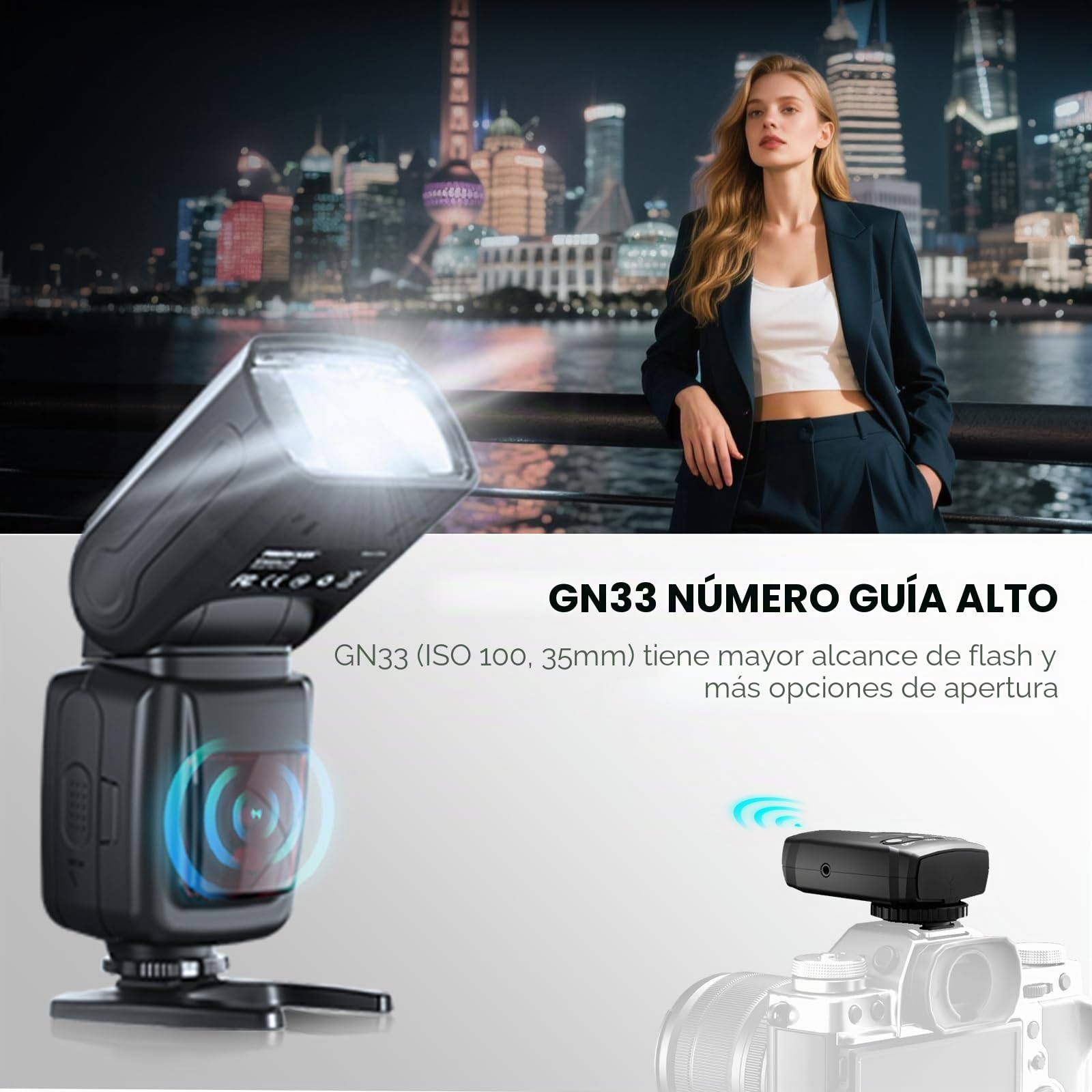 PHOTOOLEX Flash Speedlite 2.4G con disparador inalámbrico para Canon, Nikon, Sony, Panasonic, Olympus, Pentax, Fujifilm Sigma Minolta y otros SLR Digital
