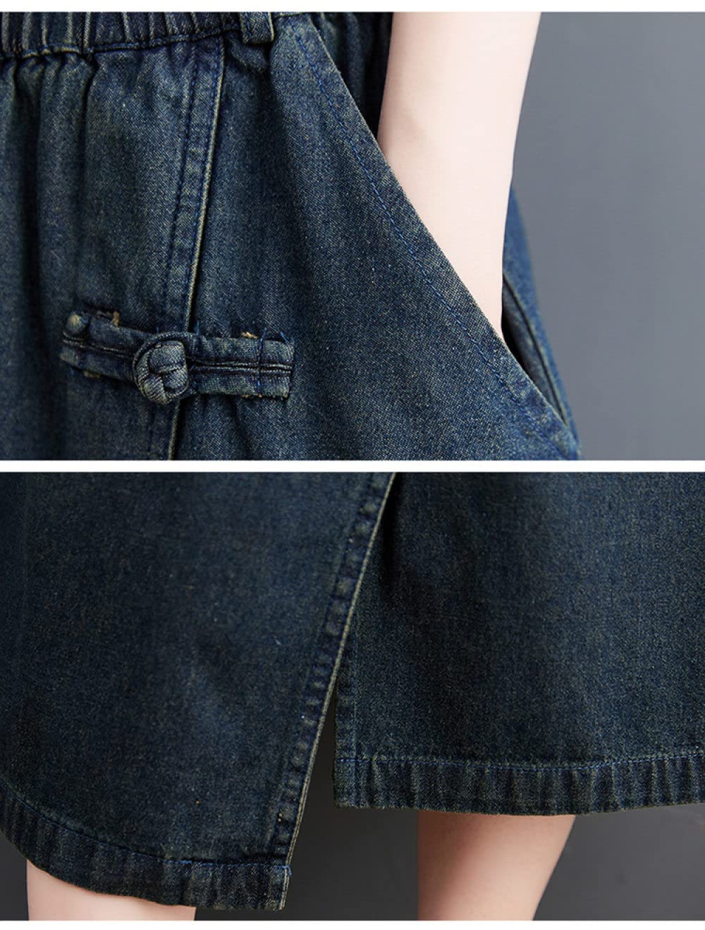 Röcke,Damen Maxirock Dunkelblau Elastische Taillennähte Knopfschlitz Jeansrock Mit Tasche A-Linie Geraffte Lässige Lange Röcke Für Mädchen Damen,S