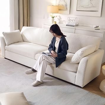 Extra Large Sofa, 2.5-Seater, Width 104.7 inches 266 cm, Low Sofa, Couch, 2-Person, Living, Natural, Simple, Nordic, Soft Fabric, Wide, Includes 2 Pillows, for Living Room, Bedroom, Office