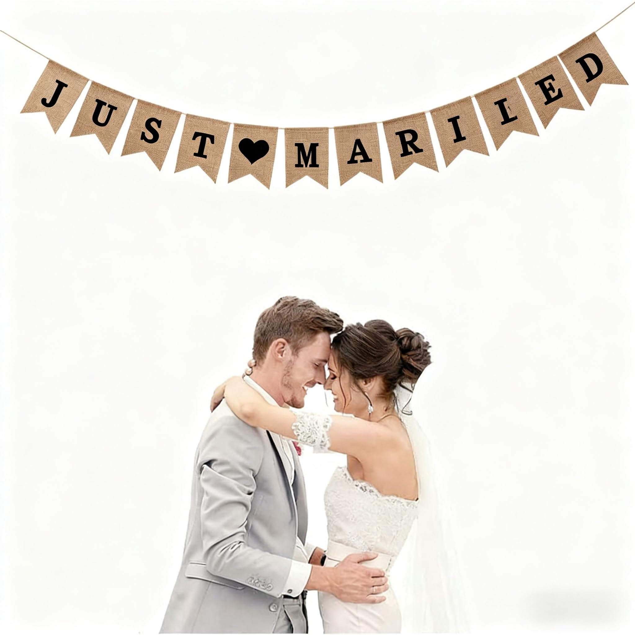 HSC Just Married Decorations, Just Married Banner, Wedding Banner, 12PCS Burlap Swallowtail Pennants