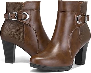 Sponsored Ad - mysoft Women's Zipper Bootie Chunky Stacked Heel Ankle Boots Buckle Strap Ankle