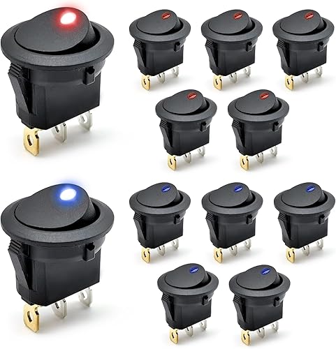 ZKFAR 12 interruptores basculantes redondos para automóvil, 0.3 pulgadas x 0.6 pulgadas, 12 V, 20 A, control impermeable, interruptor de luz de