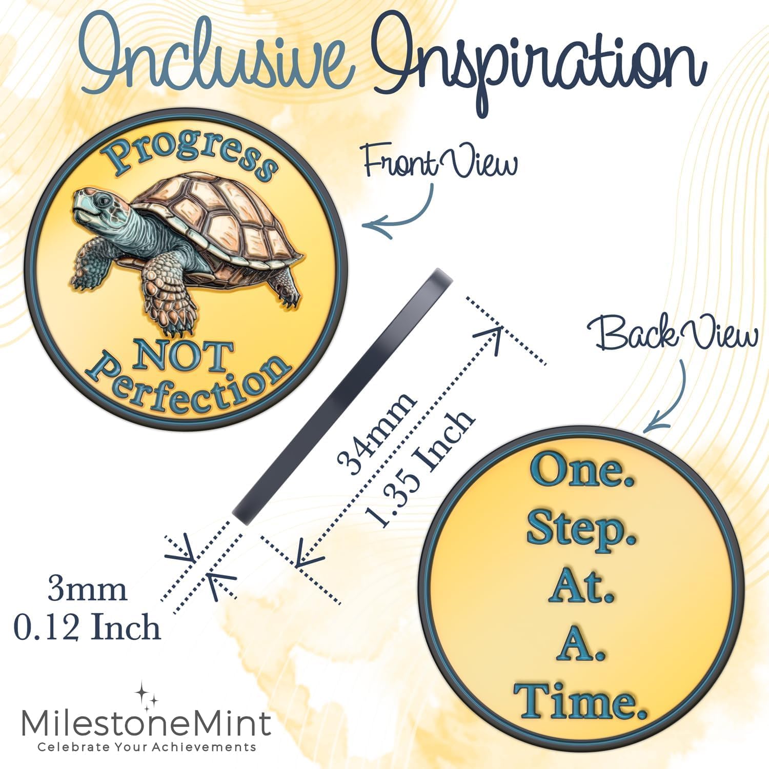 MilestoneMint Affirmation Sobriety Coin | Inspirational AA Chip Medallion | Perfect Sobriety Gifts for Sober Men & Women in Recovery | Sober Gifts for Anniversary, Month or Year | 3D Turtle Design
