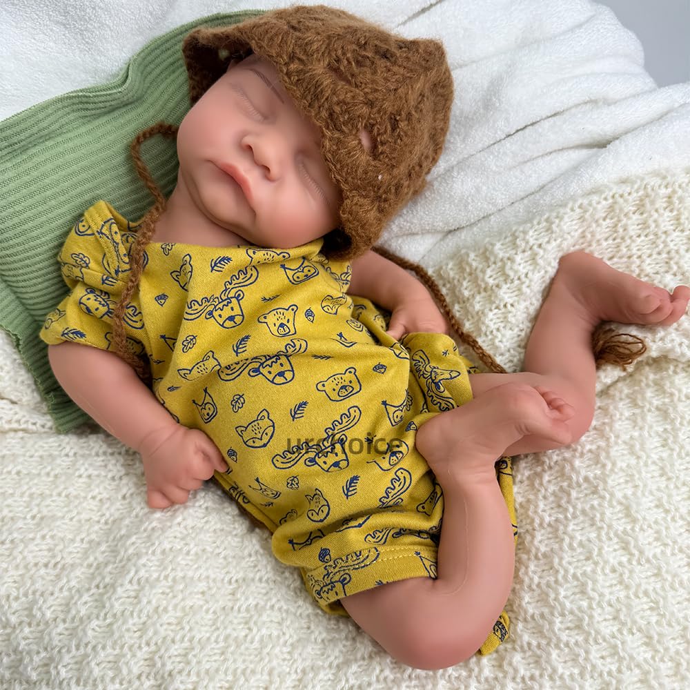 Oppaionaho 18 Inch Levi Full Body Silicone Reborn Baby Dolls Boy, Realistic Sleeping Newborn Doll That Look Real Poseable Anatomically Correct (Tan)
