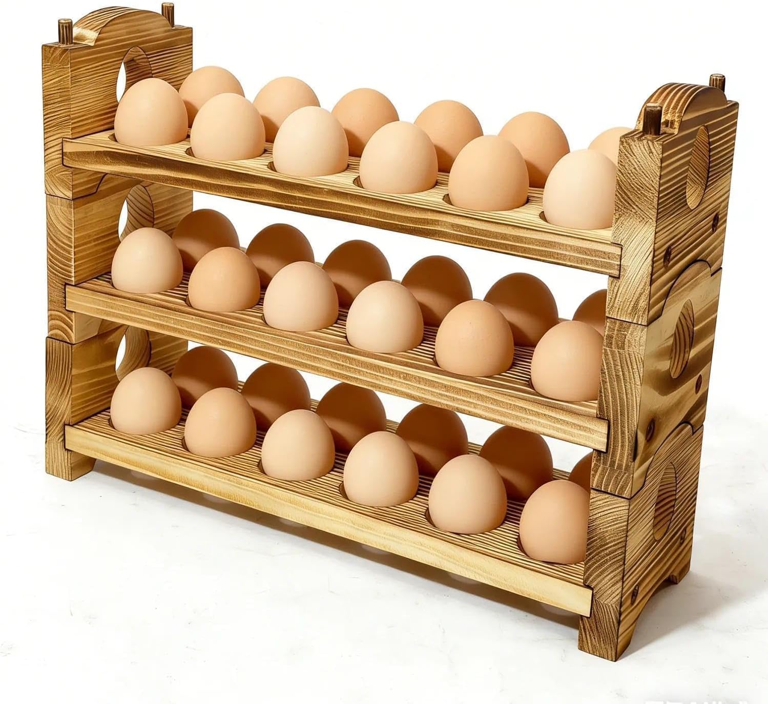 3-Tier Egg Holder Countertop for 36 Eggs Wooden Stackable Fresh Egg Storage