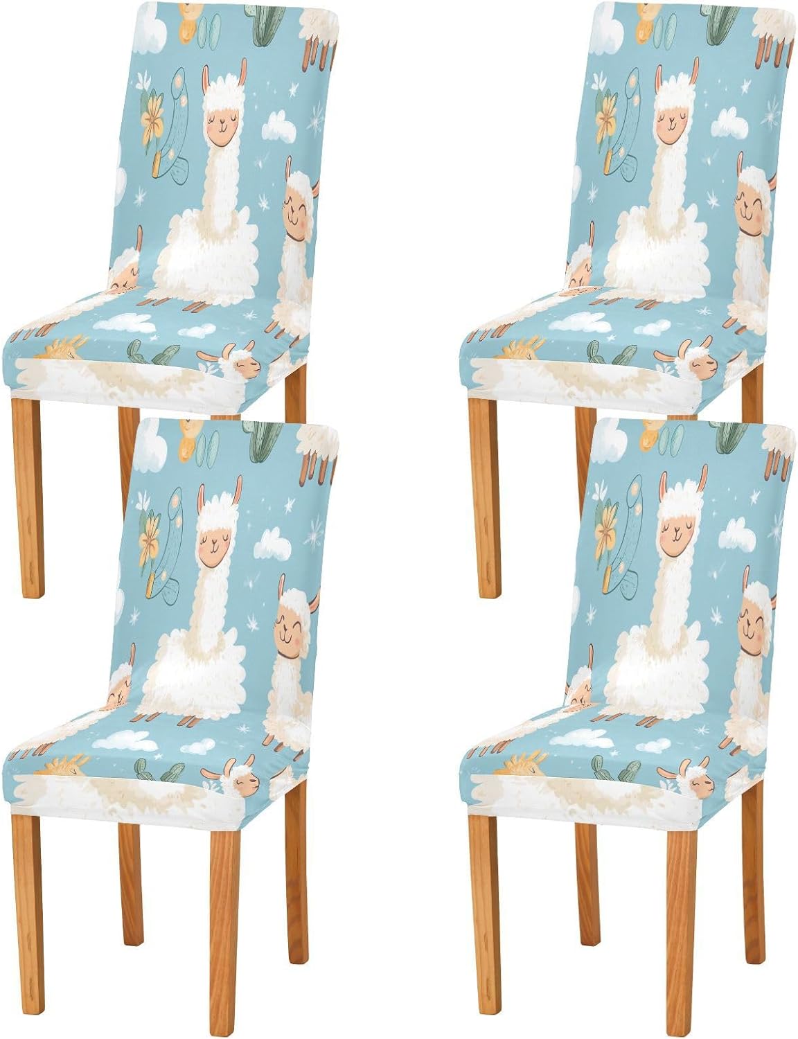 ALAZA Chair Covers for Dining Room, Seamless Pattern Cute Llama Alpaca Stretch Chair Cover Sets Chair Protector Removable Washable for Ktichen Restaurant Hotel