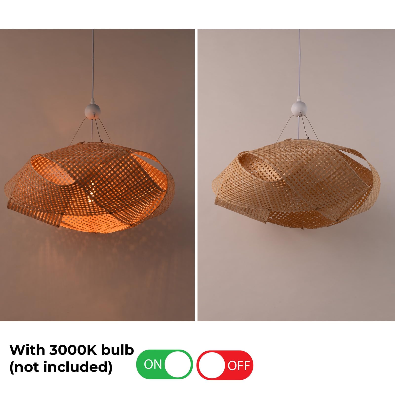 Alpinaluz Pendelleuchte Weiß Ø61 cm mit beige Rattan Lampenschirm und weißem Stahlfuß, pentagonales Design mit Metallkugel, verstellbarem Kabel, E27 Fassung, ideal für Esszimmer und Wohnzimmer