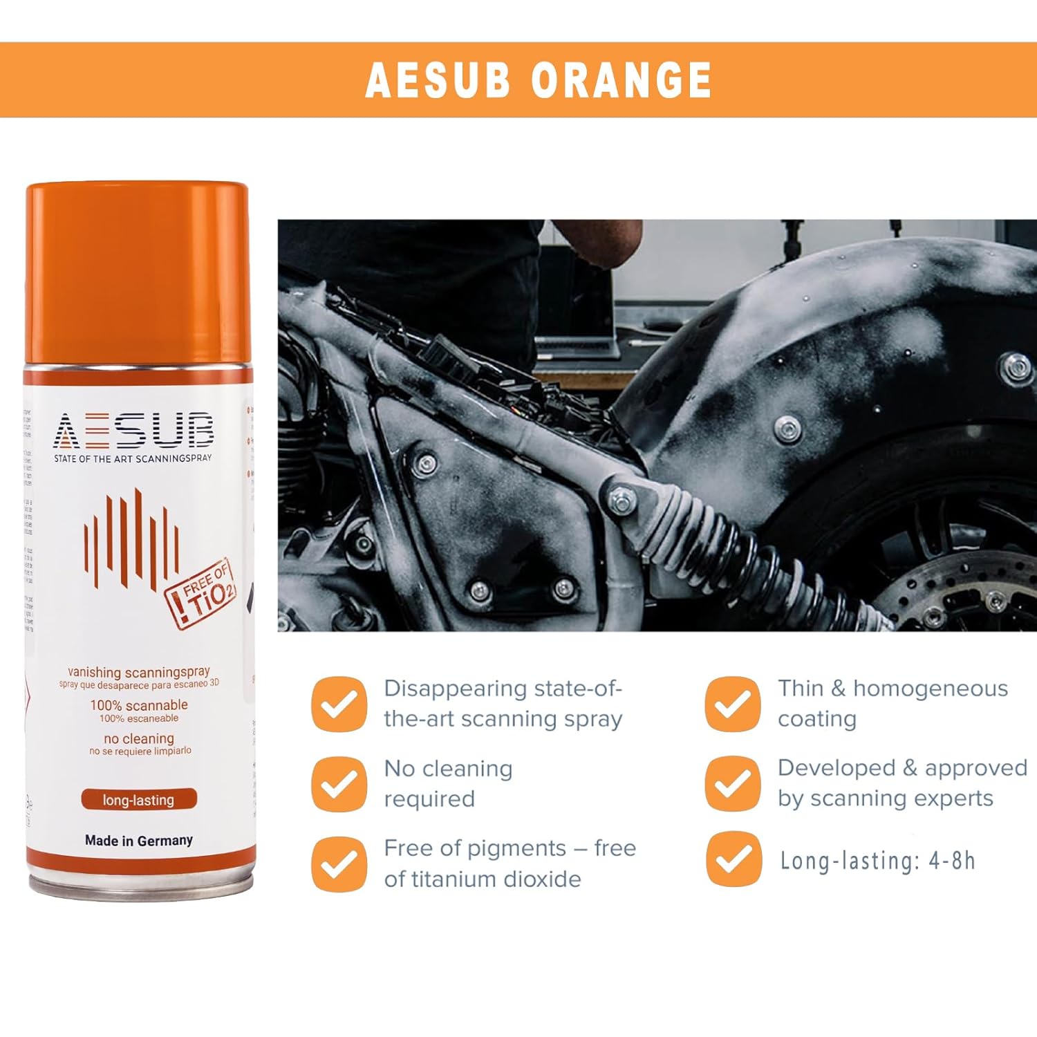 3D Scanning Spray for 3D Scanner - Ideal for Transparent Reflective Textured Surfaces, No Cleaning Needed, Longer-Lasting than Blue Spray, Improves Scan Accuracy Efficiency, 400ml(13.53 fl oz), Orange