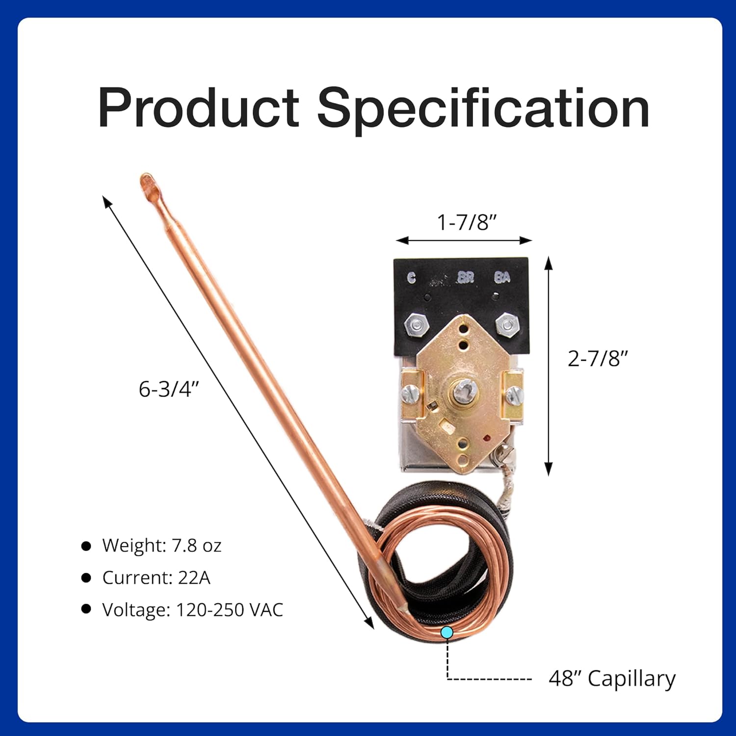 Robertshaw KKB-9-48 PB010036 Thermostat Bake/Broil Part, Oven Thermostat for Viking, Awoco Gas Range Stoves Oven, 22A 120-250 VAC, Max Temp 606°F, CSA Approved