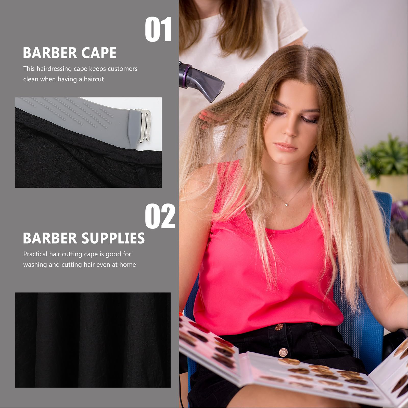 STOBAZA Capa de Corte de Pelo para Peluquería Negra de Tejido, Adecuada para Lavar y Cortar Cabello en Casa, Protege la Ropa y Facilita el Peinado