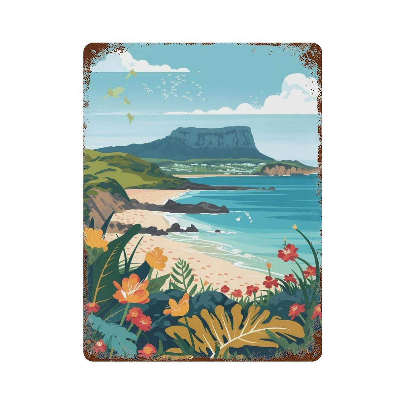 Jeju Island Vintage Wall Sign 15.7"x11.8", Rust Effect Metal Decor for Farmhouse, Kitchen And Entryway Decor