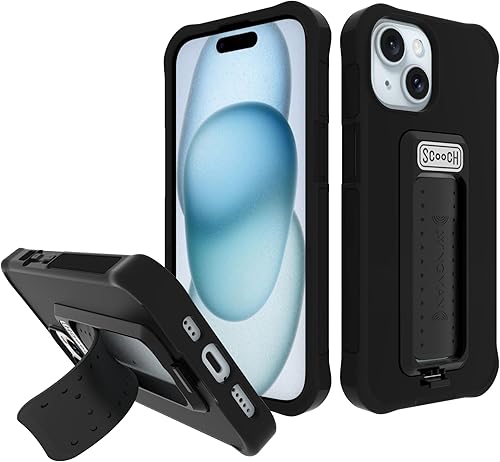 Scooch Funda para iPhone 15 con soporte Wingman 5 en 1 compatible con iPhone 15 Kickstand Case, protección contra caídas de grado militar, soporte