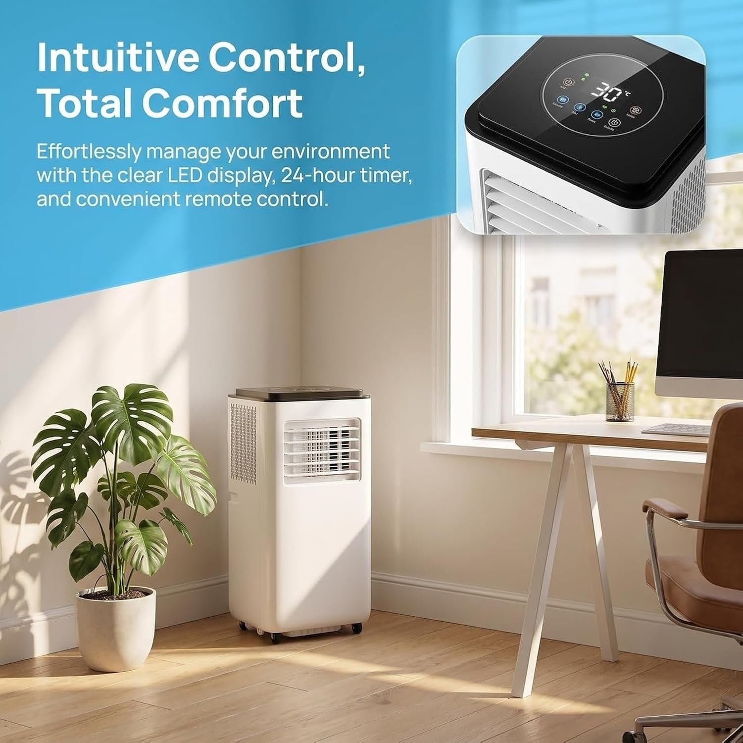 Aire Acondicionado Portátil 12000 BTU Climatizador Móvil con Mando Digital y Deshumidificador, Kit de Extracción de Ventana de Montaje Rápido para Oficina y Hog, Style 2, 12000 BTU