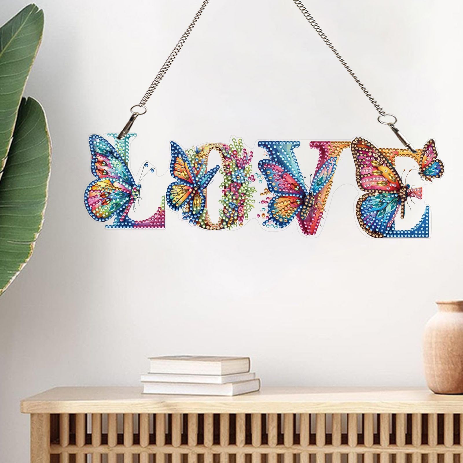 DIY Butterfly Diamond Art Hanging Ornament - Special Diamond Gem Art Kit, Colourful Wall/Window Pendant Ornament for Home and Garden Decor, Gifts for Adults-Love