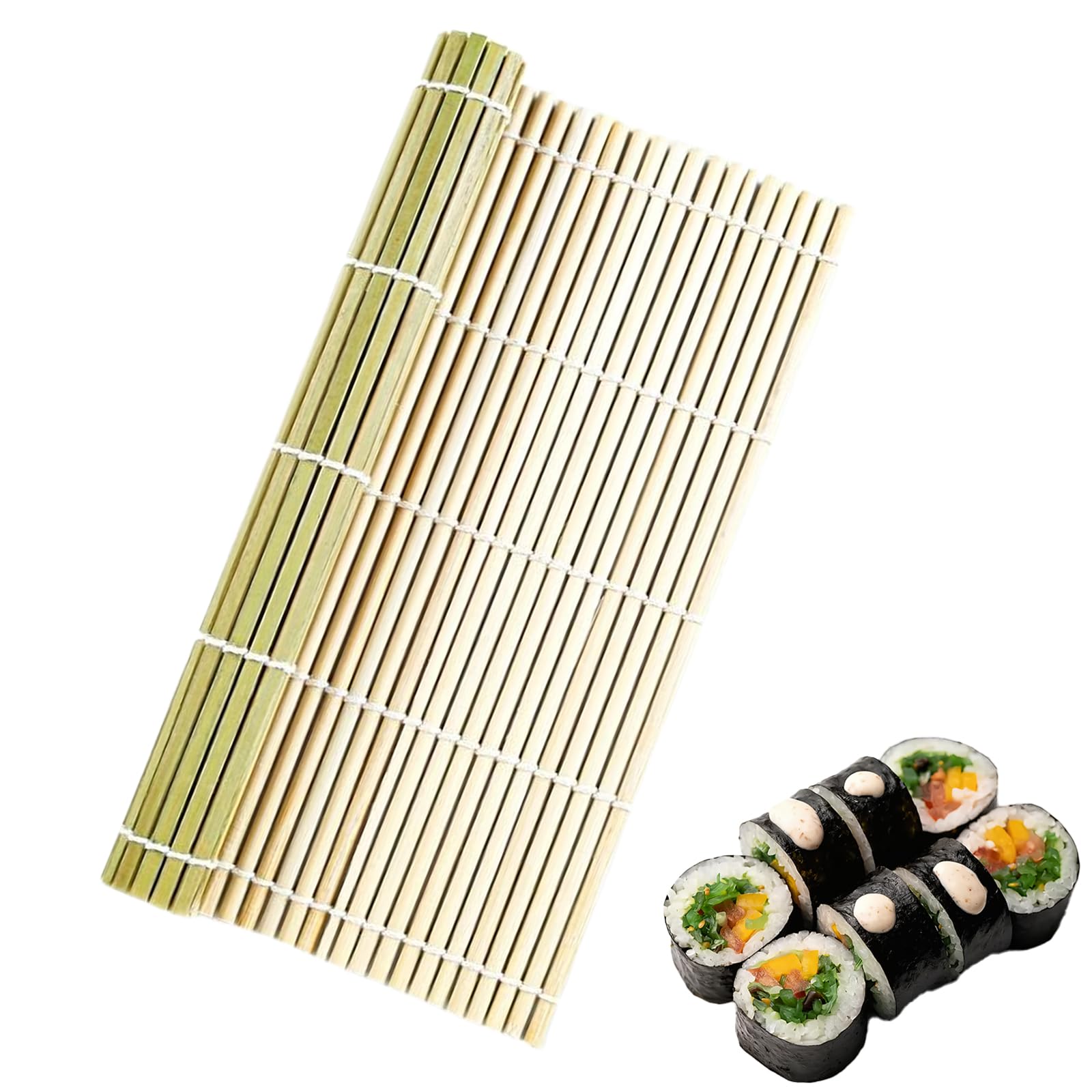 BLOOPIC Bamboo Sushi Roll, 10.6 x 10.6 inches (27 x 27 cm), Antibacterial, Wide Mouth Design, Bamboo Sushi Rolling Mat, Easy Storage, Sushi Roll, Kitchen Supplies, Cooking Tools, Natural Bamboo Sushi 
