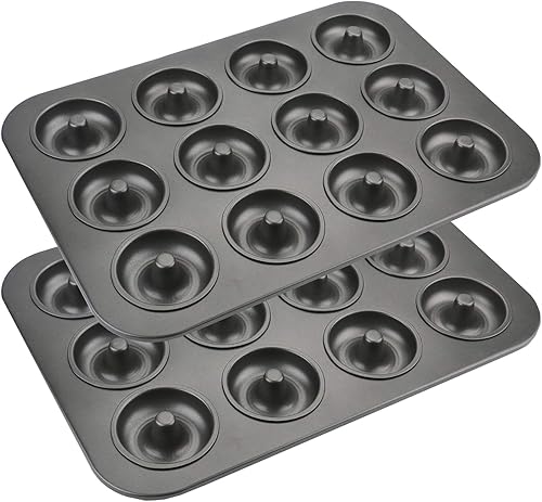 Lawei Paquete de 2 moldes antiadherentes para donas de 12 cavidades, de acero al carbono, para muffins, pasteles, postres, mini moldes de bagel para
