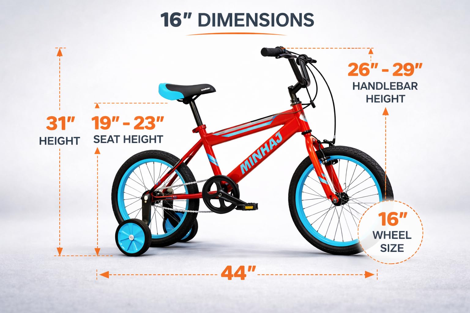 Minhaj Sport 16 Inch BMX Bicycle, Steel Frame, Adjustable Seat