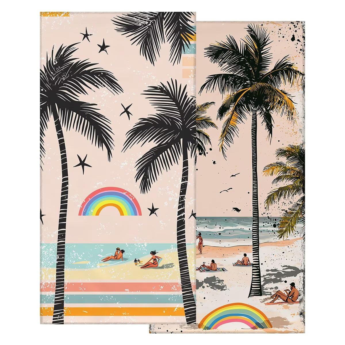 Ręcznik plażowy z mikrofibry, duży ręcznik plażowy 100 x 220 cm 2 sztuki, męski damski ręcznik gimnastyczny, odporny na piasek ręczniki plażowe, szybkoschnące ręczniki z mikrofibry na plażę (krajobraz