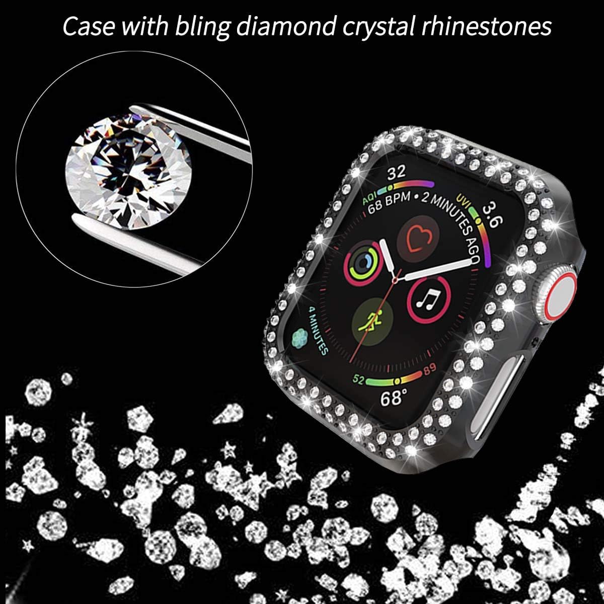[5-Pack] Protector Case Compatible with Apple Watch Series 3 Series 2 Series 1 38mm Cover, Without Screen Film, Double Row Bling Crystal Diamonds Protective Cover Bumper Frame Accessories (38mm)