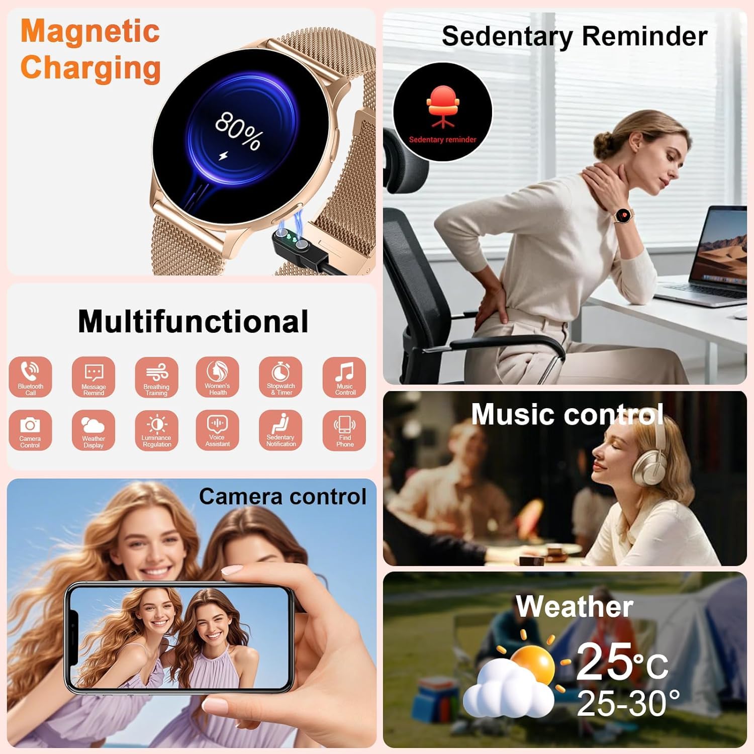 Montre Connectée Femme avec Appel Bluetooth, 1.32" Smartwatch avec Fréquence Cardiaque/SpO2/Sommeil Montre, 120+ Mode Sportifs Montre, IP68 étanche Fitness Podomètre Compatible pour Android iOS