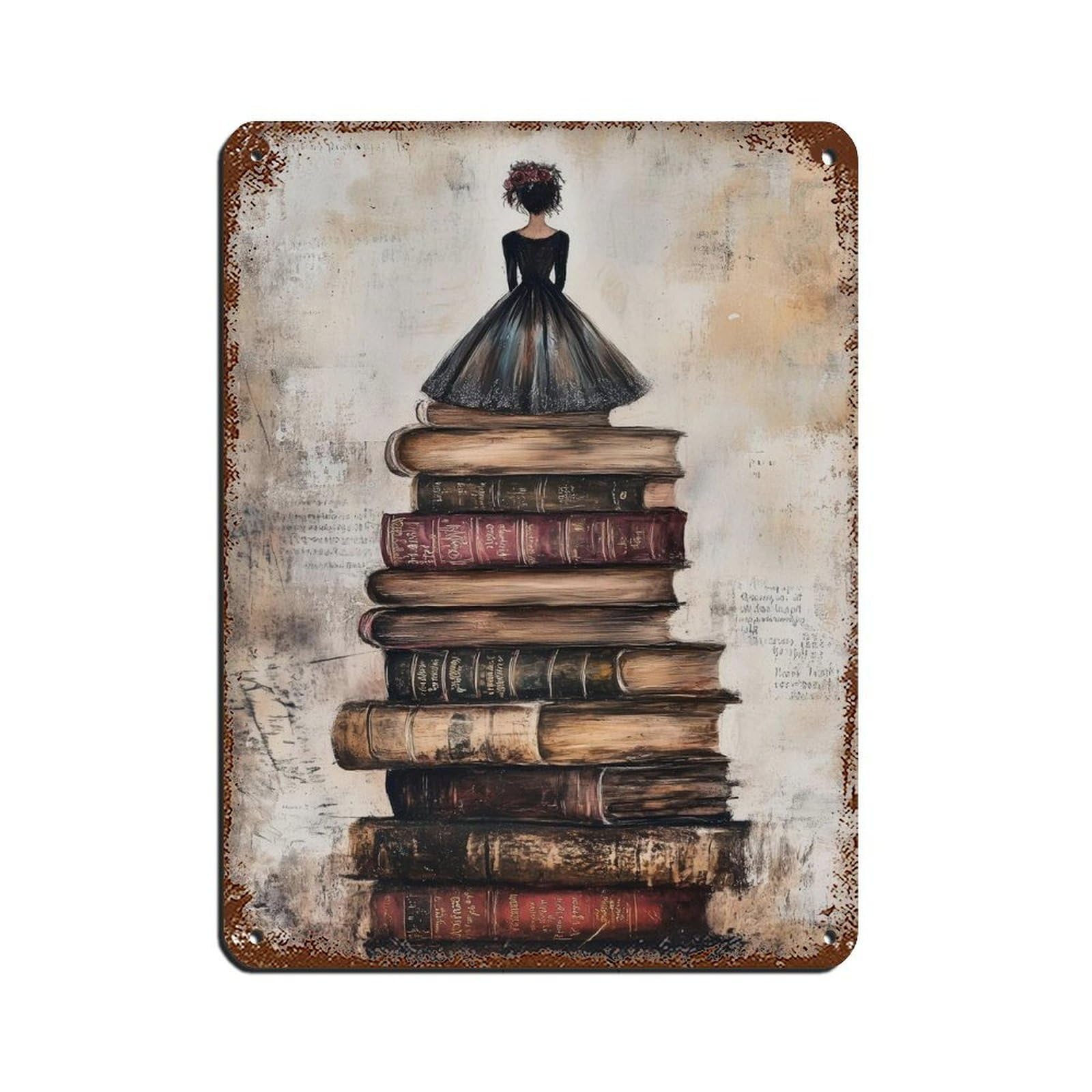 Vintage Book Lover, Reading Woman Painting Tin Sign Vintage Metal Pub Club Cafe Bar Home Wall Art Decoration Poster Retro 12x16inch(30x40cm)
