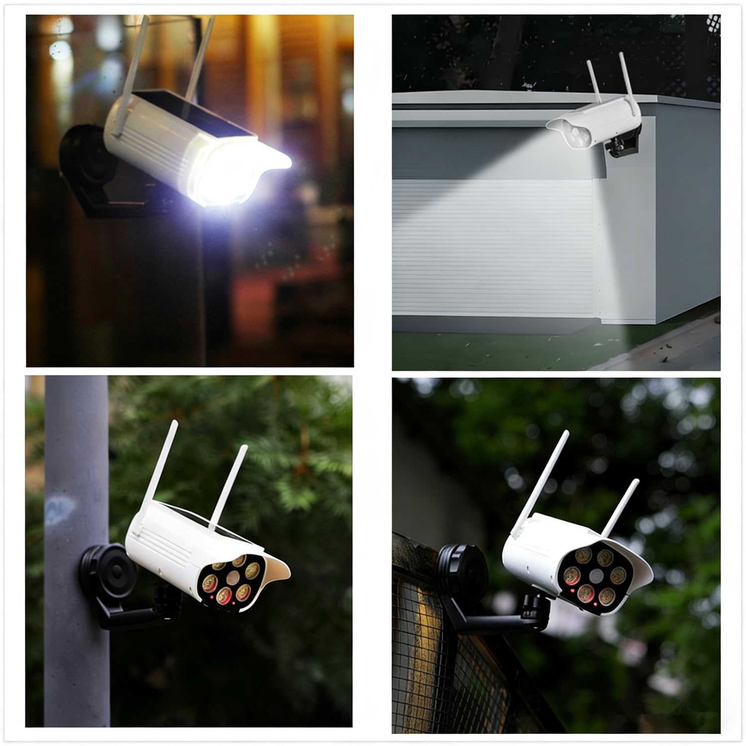 Lot de 2 caméras de sécurité factice avec détecteur de mouvement, projecteur, caméra de surveillance simulée, intérieur et extérieur, blanc solaire