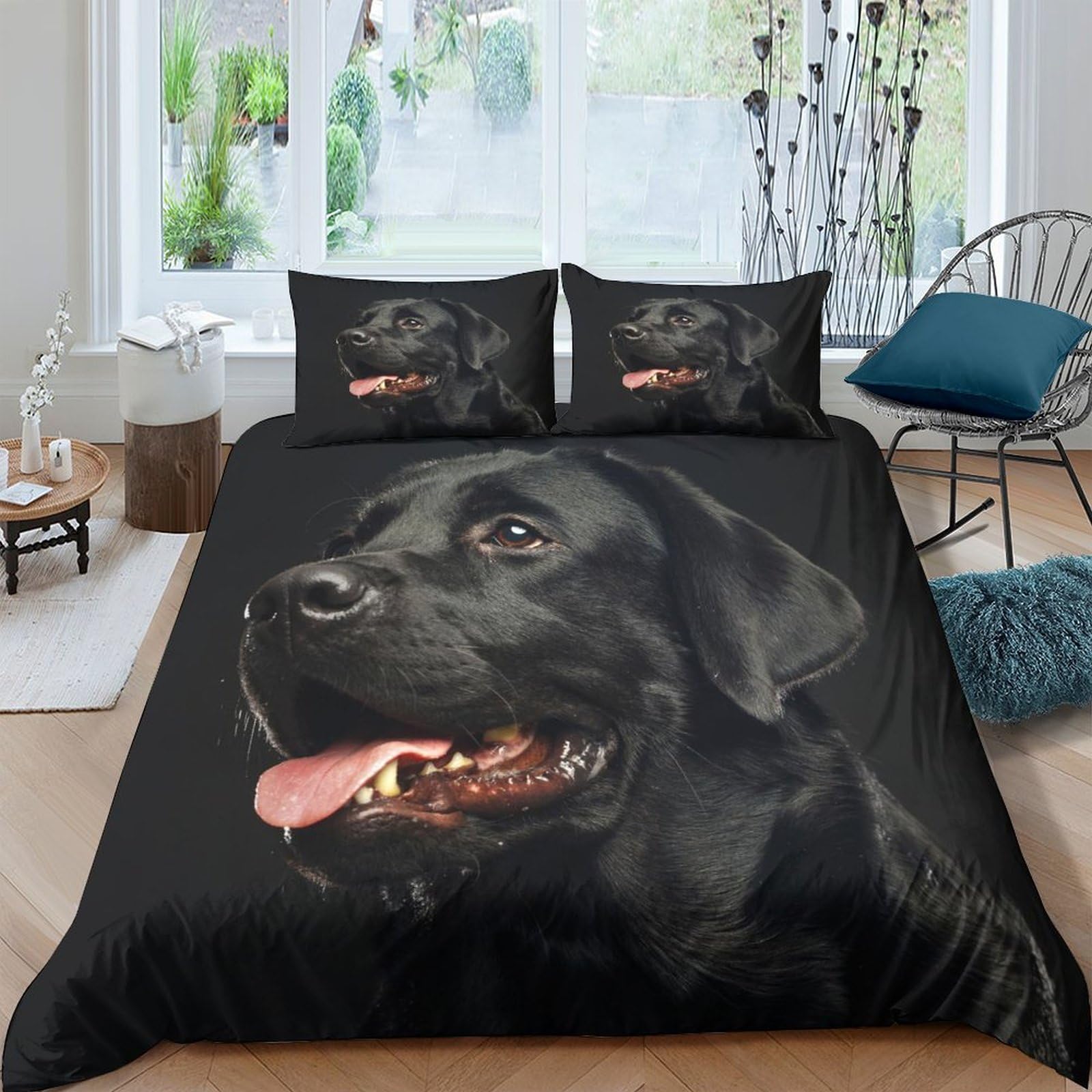 Ctjqhvkz Style-3 3D Printed Black Labrador Fitted Sheet Microfiber Soft Breathable Dog Portrait Bed Cover For Bedroom Guest Room Decor Single（135X200cm）