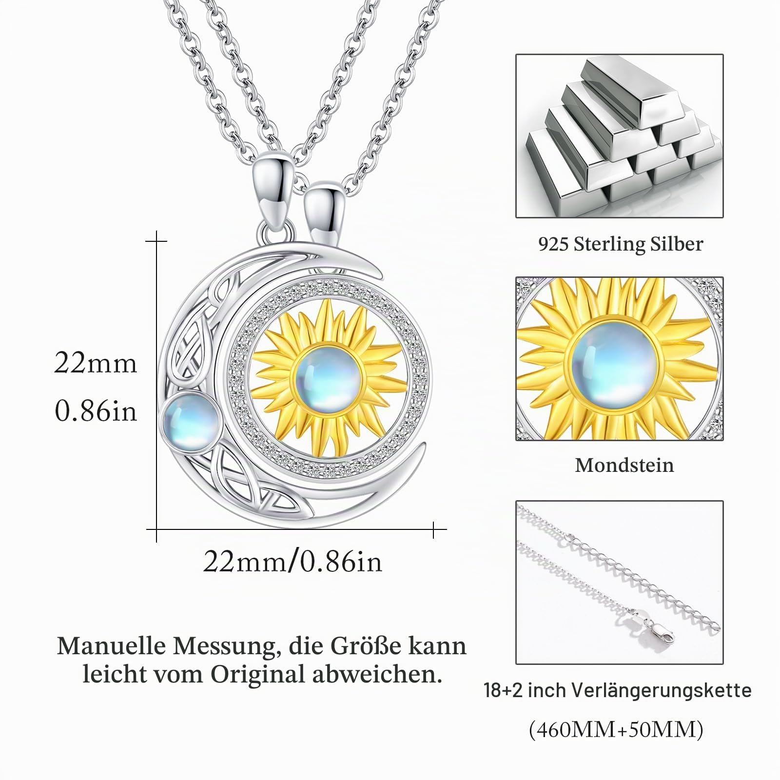 REDSUN Yin Yang Halskette Sterling Silber Sonne Mond Kette Elefant Anhänger für Paar BFF Kette 2 Stück Schmuck Geschenke für Damen Herren Couple Tochter