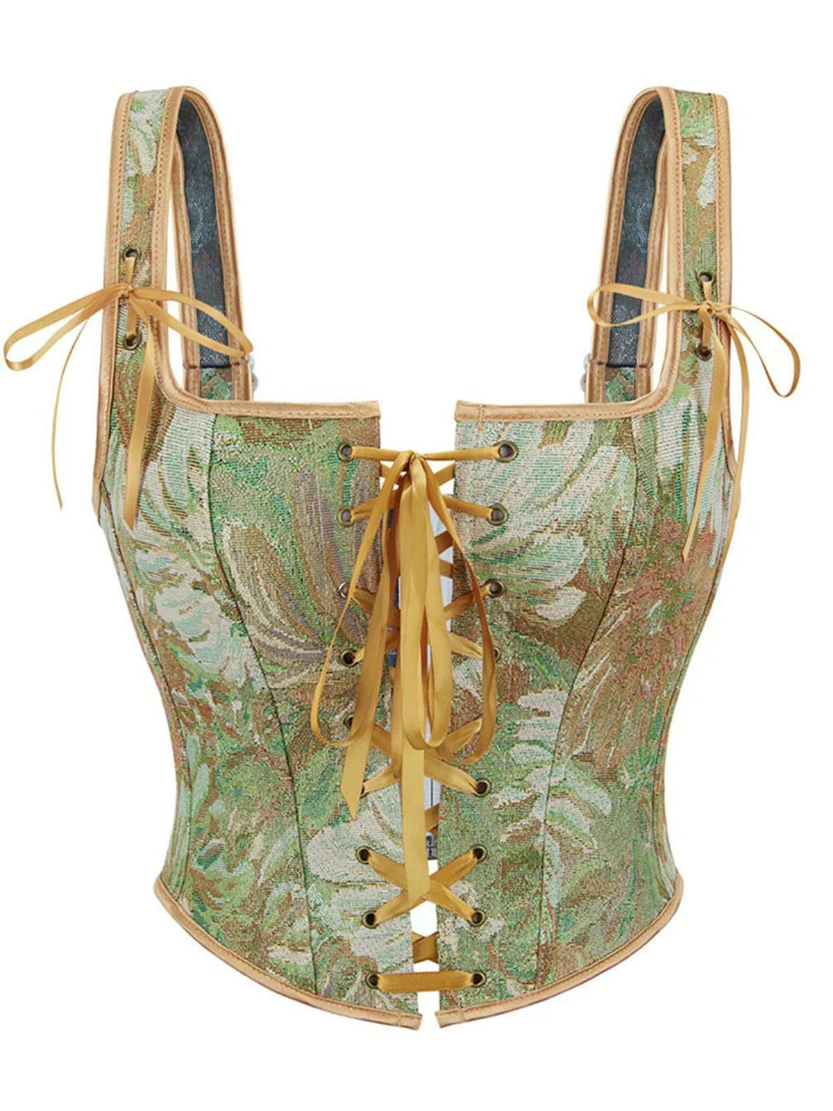 Ceinture amincissante Femme Corsetti da Donna Bustini con Lacci Floreali Tracolla Bustier Jacquard Abiti Casual-Azzurro-m