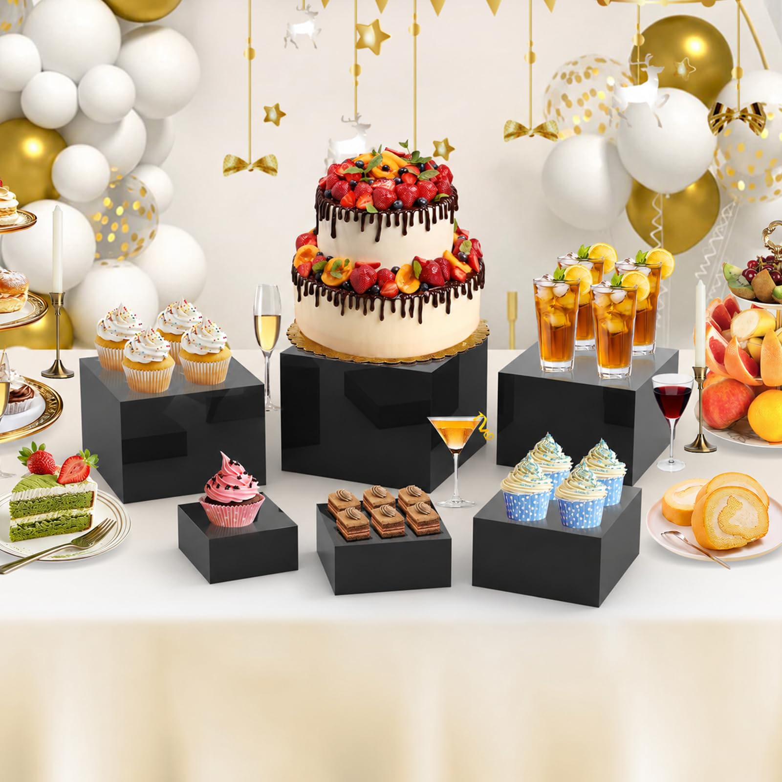 Ngdiluxury Elevadores de buffet para alimentos, acrílico, color negro