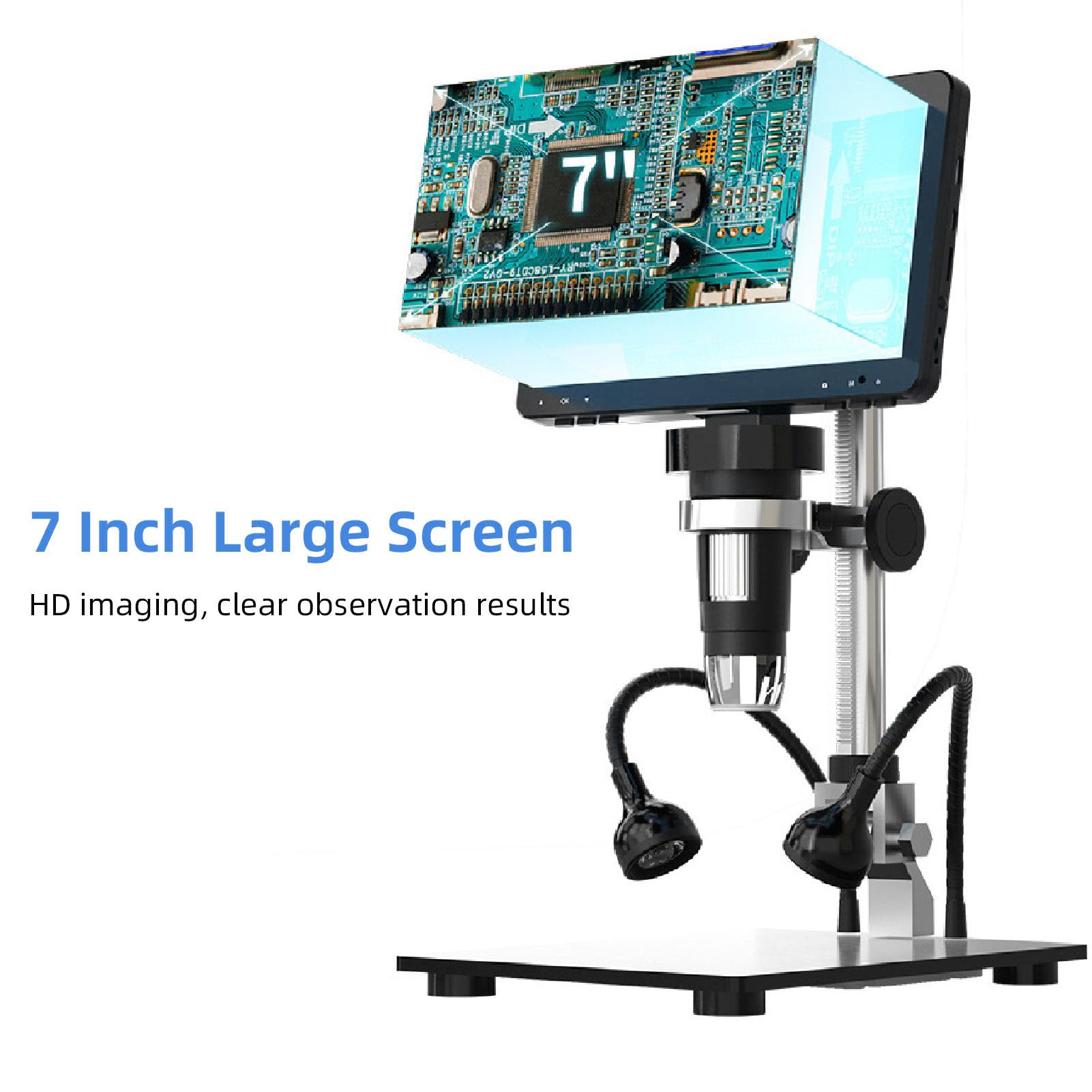 Cyfrowy mikroskop 7", cyfrowy mikroskop lutowniczy z wyświetlaczem LCD 1200 x i oświetleniem LED do obserwacji, PCB Munto, lutowanie, kompatybilny z PC