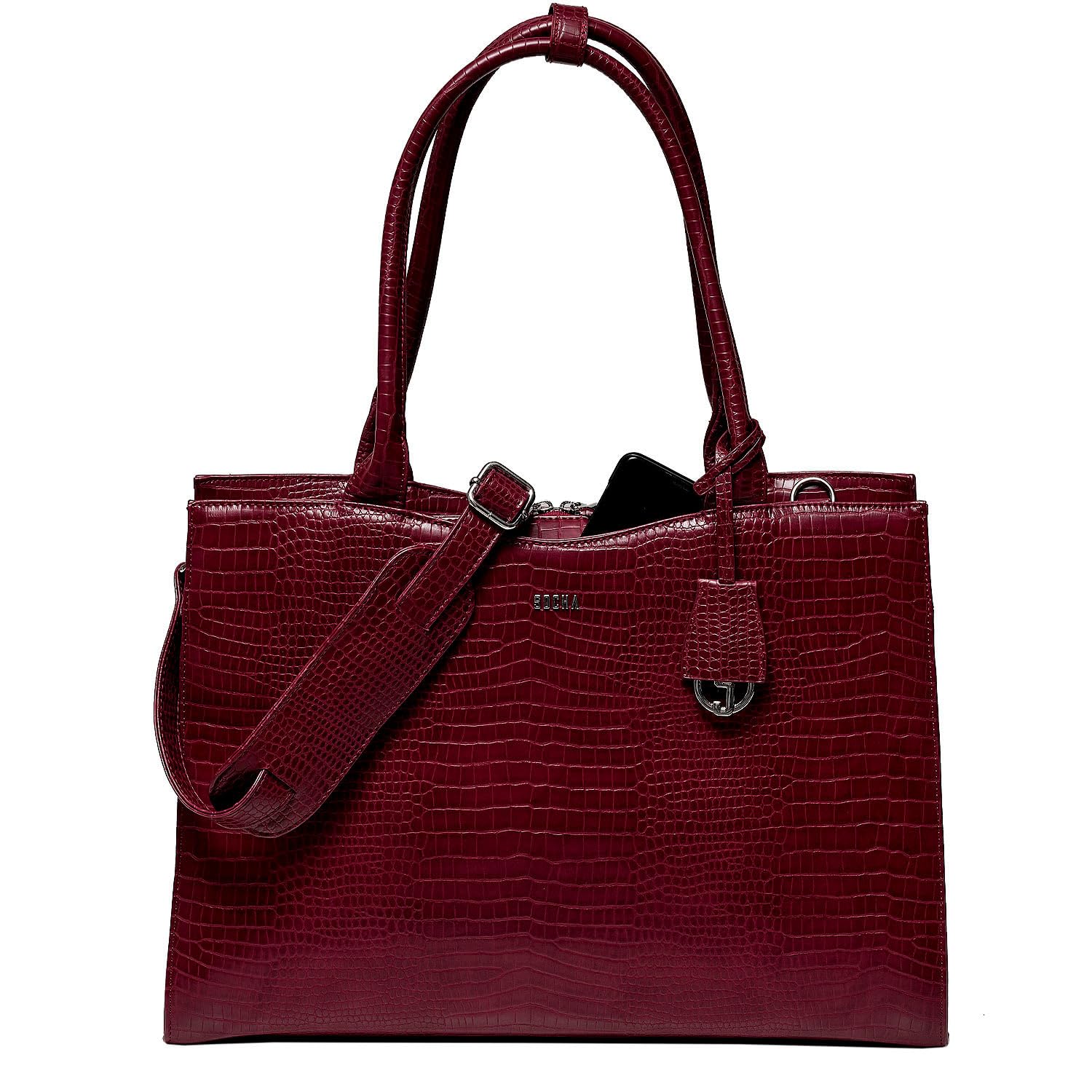 Socha Laptoptasche Damen/Businesstasche Frauen/Aktentasche Mit Tragegurt - Elegant - Extra Leichte Synthetik - Straight Line Cognac - 15.6 Zoll Braun