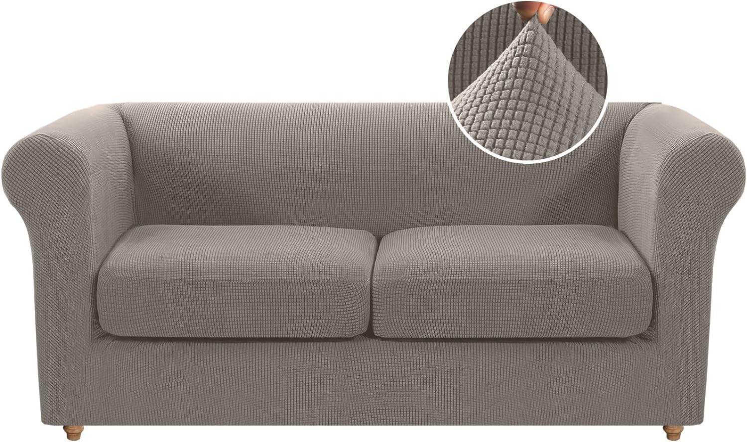 Wjhdwyd Taupe 2 Seater Sofa Cover With Armrests, Stretch Chesterfield Sofa Cover With 2 Separate Sofa Seat Covers, Universal Modern Non-Slip Sofa Cover(,2 Posti)