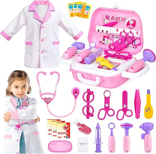 Disfraz de doctor para niños – Juego de juguetes de simulación médica para niñas – Kit de médicos para niños pequeños de 3 a 5 años – Conjuntos de