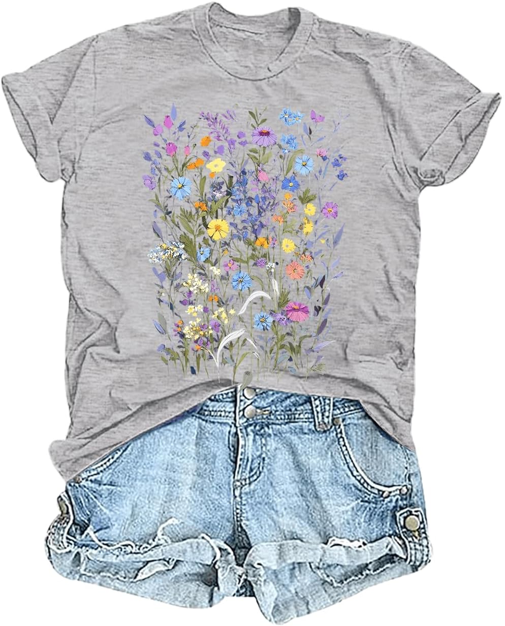 Womens Graphic Tee Vintage Floral T Shirts Boho Wildflower Short Sleeve Casual Tops