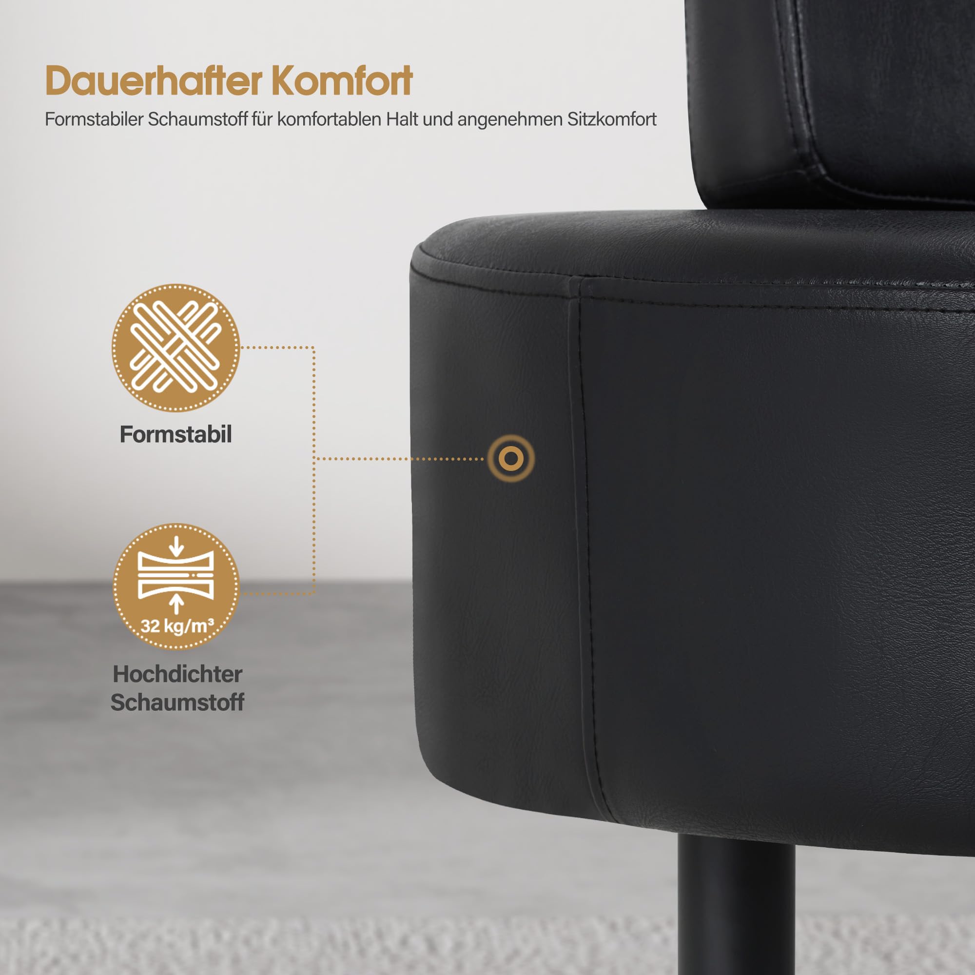 Barberpub con 3 posti e schienale, 130 cm, pancare per salone spa, imbottita con schienale, per soggiorno, arredamento per parrucchiere W517 (Nero/Finta Pelle)