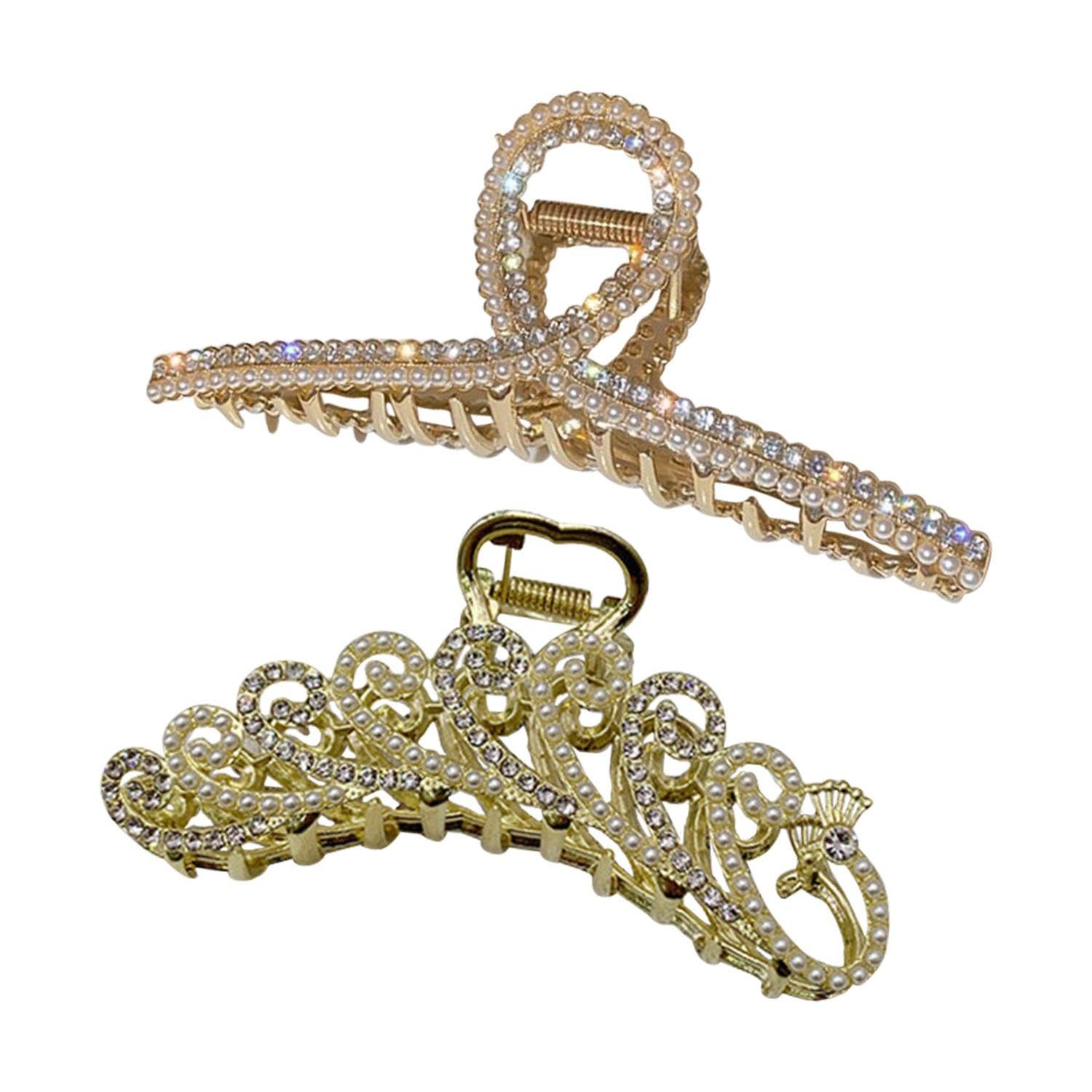 2 Pieces Of Diamond-Studded Pearl Grips, Exquisite Glitter Grips, Non-Slip Ladies Headwear, Styling Fixing Tools