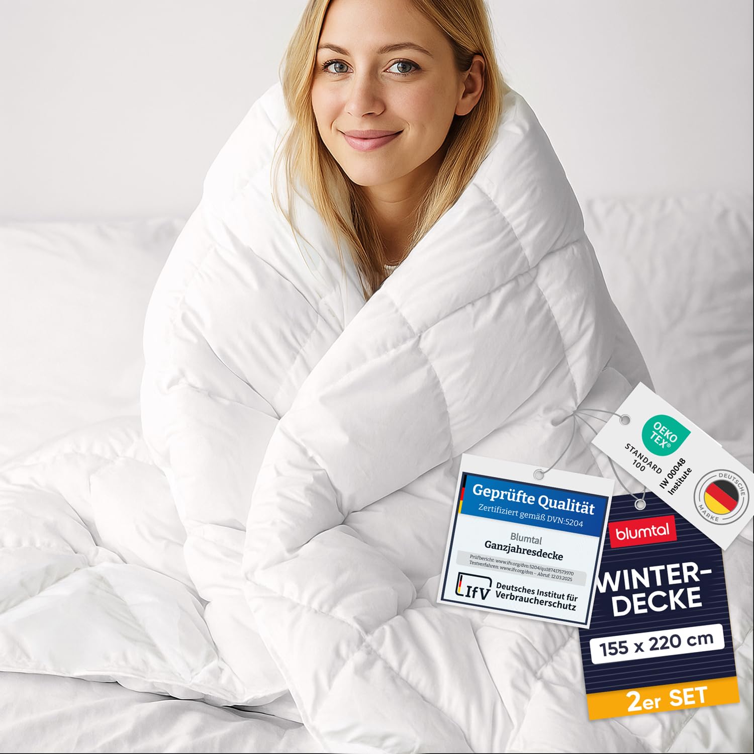 Blumtal Winterdecke 155x220 cm im 2er Set - Oeko-TEX zertifizierte Bettdecke 155x200 cm - extra Dicke Winter Decke - Steppdecke Winter - Steppbettdecke waschbar 95 °C - Füllmenge 150 GSM